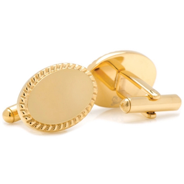 14K Gold Plated Rope Border Oval Engravable Cufflinks - Image 3