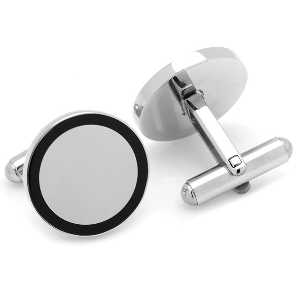 Stainless Steel Round Engravable Framed Cufflinks - Image 3