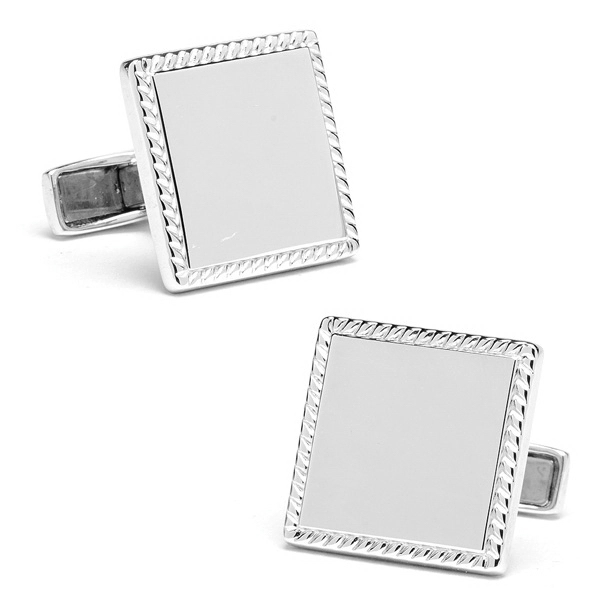Sterling Silver Rope Border Square Engravable Cufflinks - Image 1