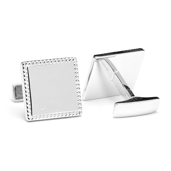 Sterling Silver Rope Border Square Engravable Cufflinks - Image 2