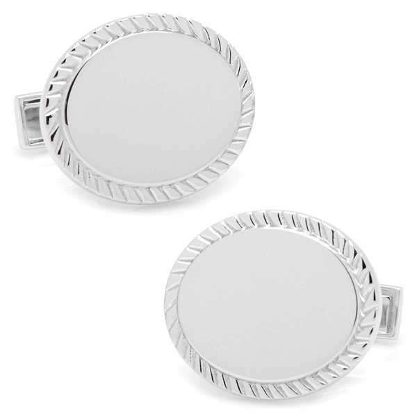Sterling Silver Rope Border Oval Engravable Cufflinks - Image 1