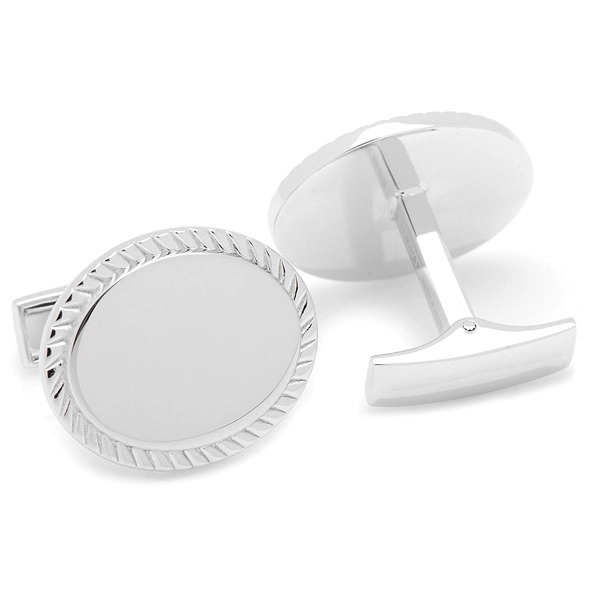 Sterling Silver Rope Border Oval Engravable Cufflinks - Image 4