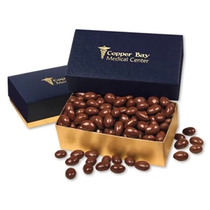 Chocolate Covered Almonds in Navy & Gold Gift Box