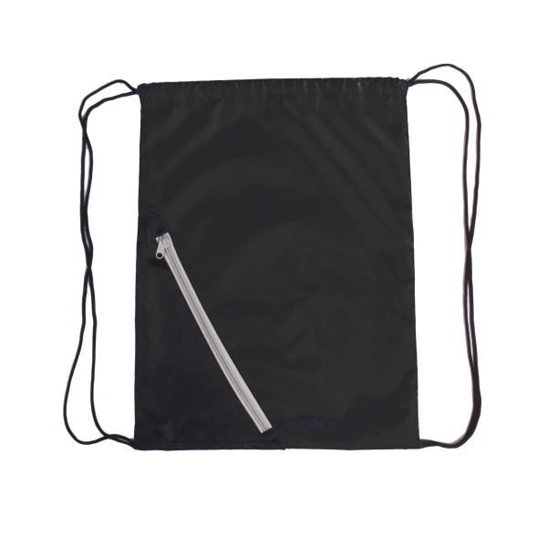 Drawstring backpack with contrasting diagonal front zipper - Image 2