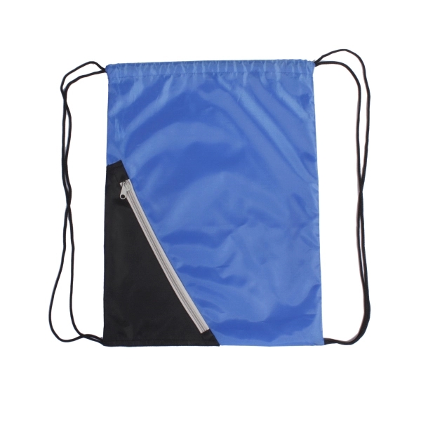 Drawstring backpack with contrasting diagonal front zipper - Image 3