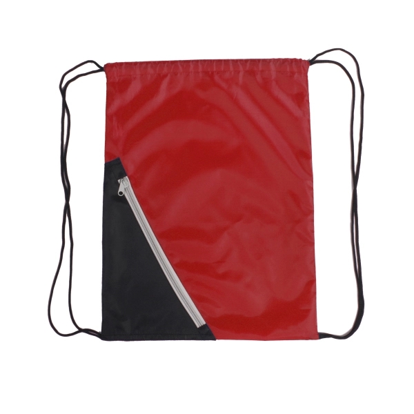 Drawstring backpack with contrasting diagonal front zipper - Image 4