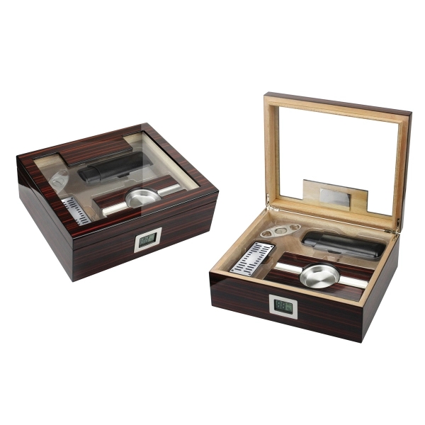 The Kensington Glasstop Cigar Humidor Gift Set - Image 1