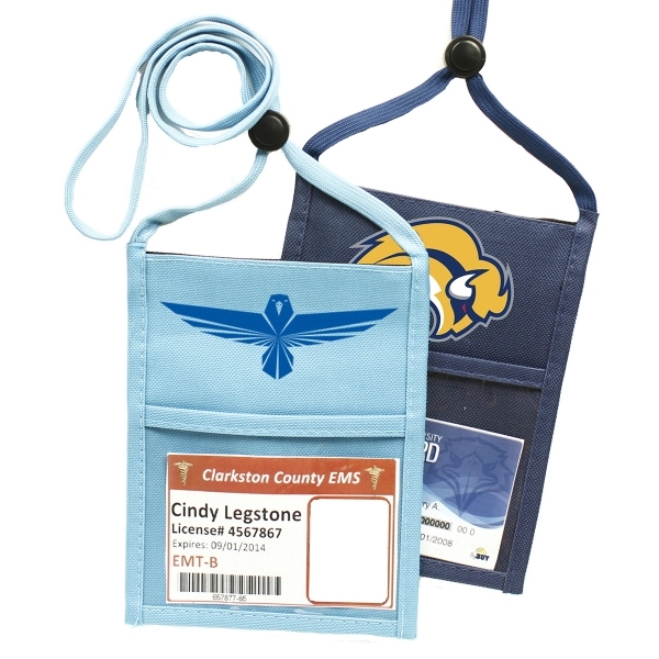 Popular Non-Woven zipper Neck Wallet with 3/8" Lanyard - Image 2