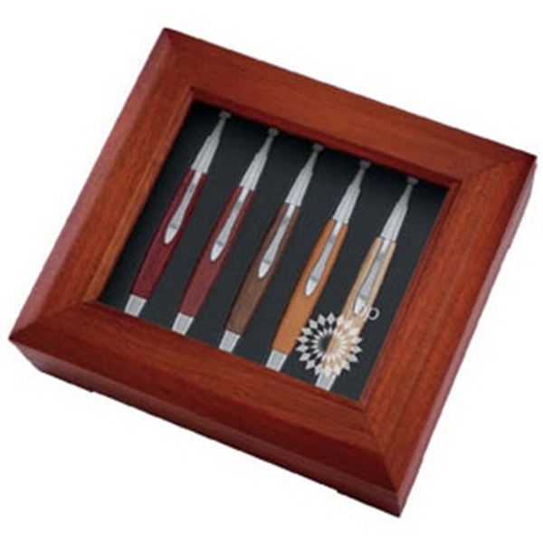 Deluxe 5-Pen Wooden Keepsake Gift Box with Hinged Glass Lid
