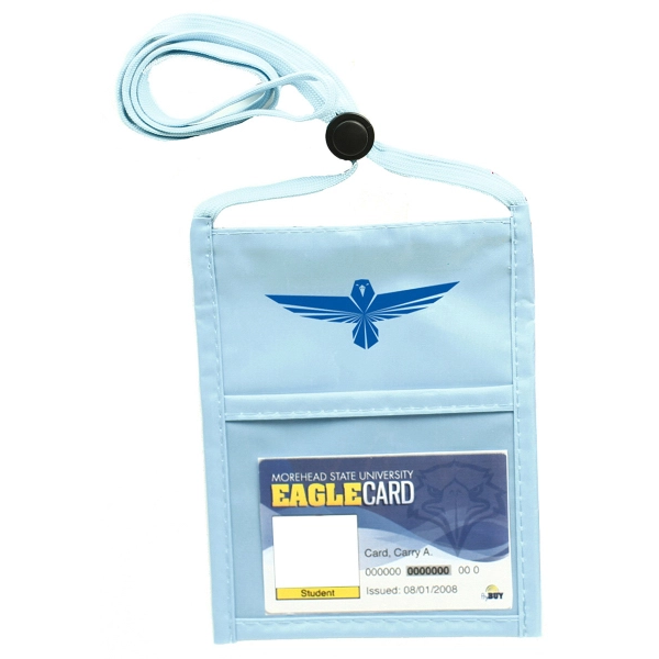 Light Blue Popular zipper Neck Wallet with 3/8" Lanyard - Image 1