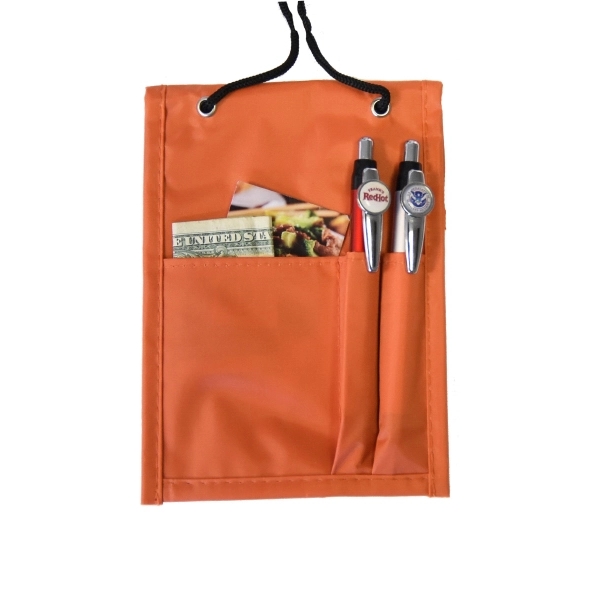 Orange Neck wallet w/ flap top, adjustable rope & pen holder - Image 4