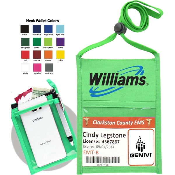 Popular Non-Woven zipper Neck Wallet with 3/8" Lanyard - Image 8