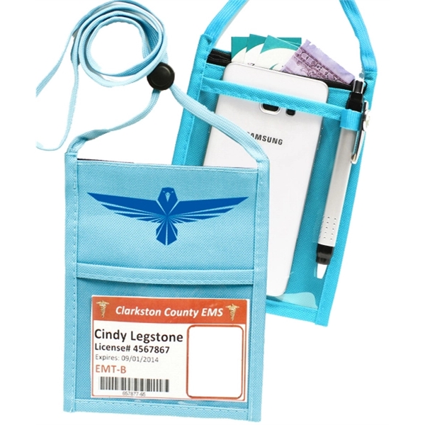 Popular Non-Woven zipper Neck Wallet with 3/8" Lanyard - Image 1