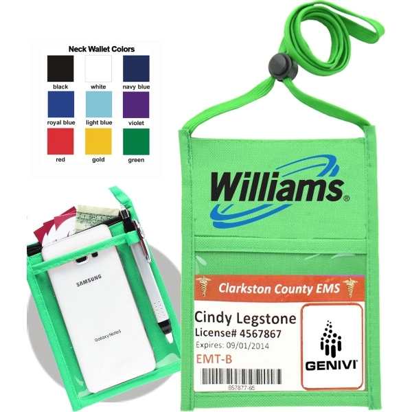 Popular Non-Woven zipper Neck Wallet with 3/8" Lanyard - Image 12