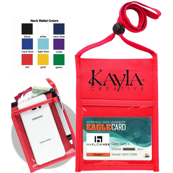Popular Non-Woven zipper Neck Wallet with 3/8" Lanyard - Image 13