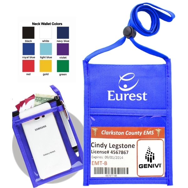 Popular Non-Woven zipper Neck Wallet with 3/8" Lanyard - Image 14