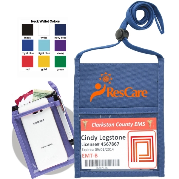 Popular Non-Woven zipper Neck Wallet with 3/8" Lanyard - Image 15