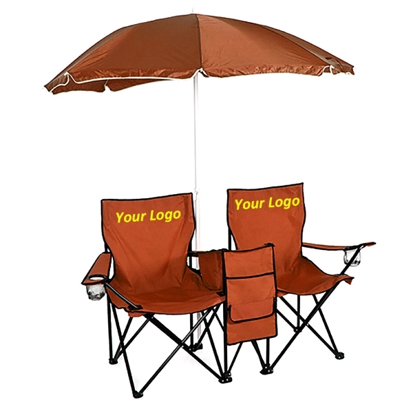 Two Folding Beach Chairs with Umbrella and Cooler Set - Image 3