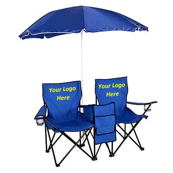 Two Folding Beach Chairs with Umbrella and Cooler Set - Image 4