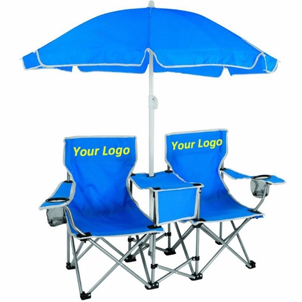Two Folding Beach Chairs with Umbrella and Cooler Set - Image 6