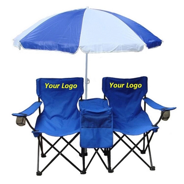 Two Folding Beach Chairs with Umbrella and Cooler Set - Image 7