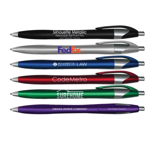 Silhouette Metallic Retractable Ballpoint Pen with Black Ink - Image 1
