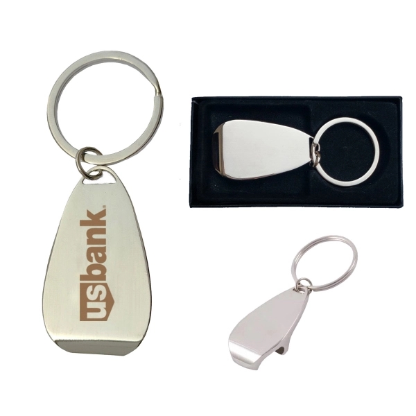 Chrome Bottle Opener with Key Ring and Gift Case - Image 1