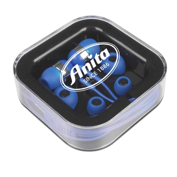 EARPHONES WITH MICROPHONE IN CLEAR SQUARE CASE - Image 2