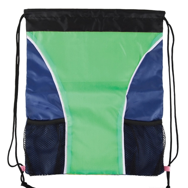 Dual Color Drawstring Bag w/ Two Water Bottle Holder - Image 3
