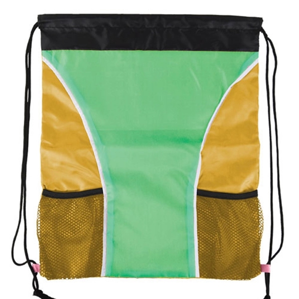 Dual Color Drawstring Bag w/ Two Water Bottle Holder - Image 4
