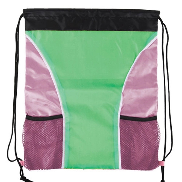 Dual Color Drawstring Bag w/ Two Water Bottle Holder - Image 6