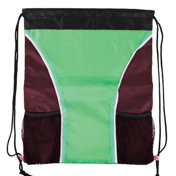 Dual Color Drawstring Bag w/ Two Water Bottle Holder - Image 7
