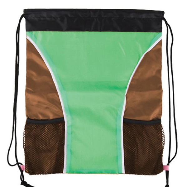 Dual Color Drawstring Bag w/ Two Water Bottle Holder - Image 9