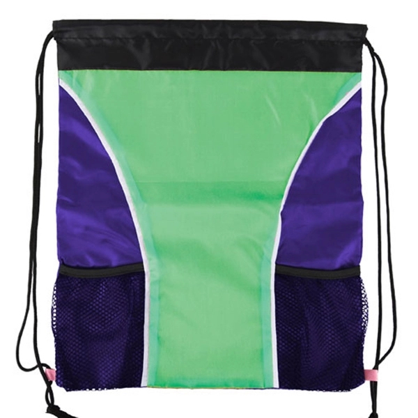 Dual Color Drawstring Bag w/ Two Water Bottle Holder - Image 11