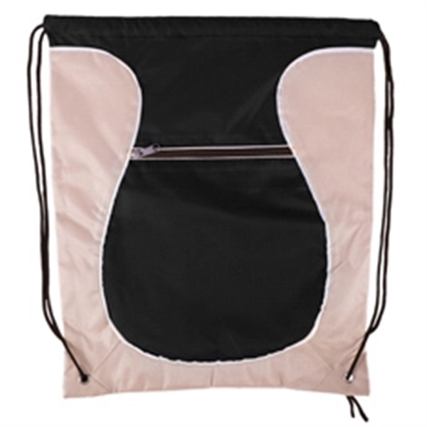 Front Zipper Trimmed Drawstring Backpack Two Tone Backpacks - Image 3