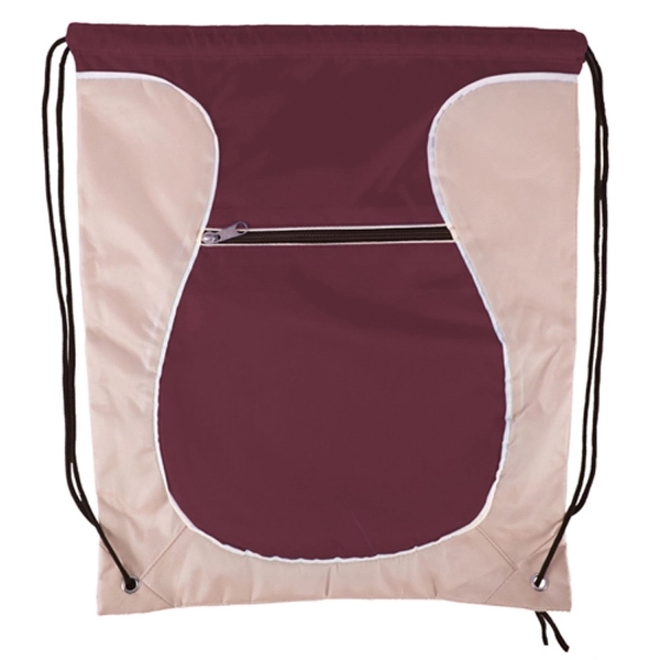 Front Zipper Trimmed Drawstring Backpack Two Tone Backpacks - Image 6