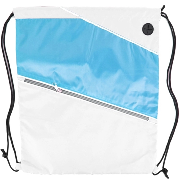 Tri color Front Zipper Drawstring Backpack w/ Headphone Jack - Image 3