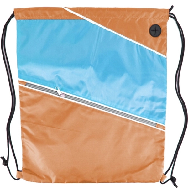 Tri color Front Zipper Drawstring Backpack w/ Headphone Jack - Image 7