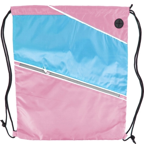 Tri color Front Zipper Drawstring Backpack w/ Headphone Jack - Image 13
