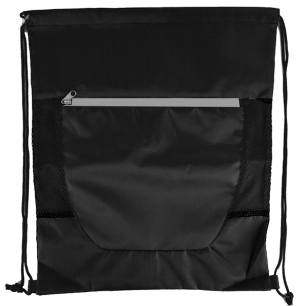 Tri Color Front Zipper Drawstring Bag - Image 2