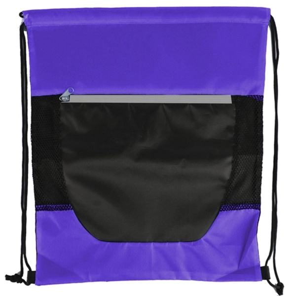 Tri Color Front Zipper Drawstring Bag - Image 5