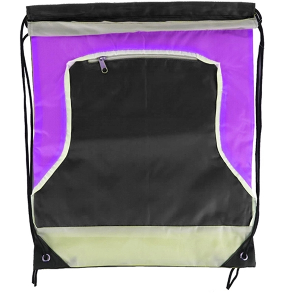 Front Zipper Tri Color Drawstring Bag - Image 2