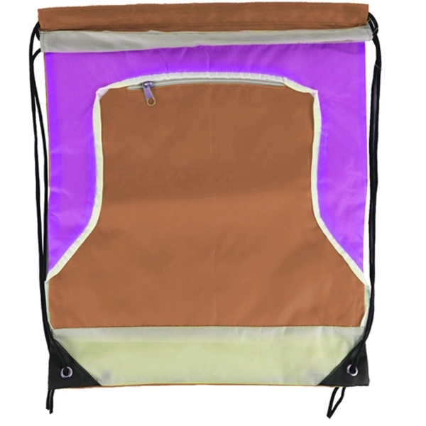 Front Zipper Tri Color Drawstring Bag - Image 3