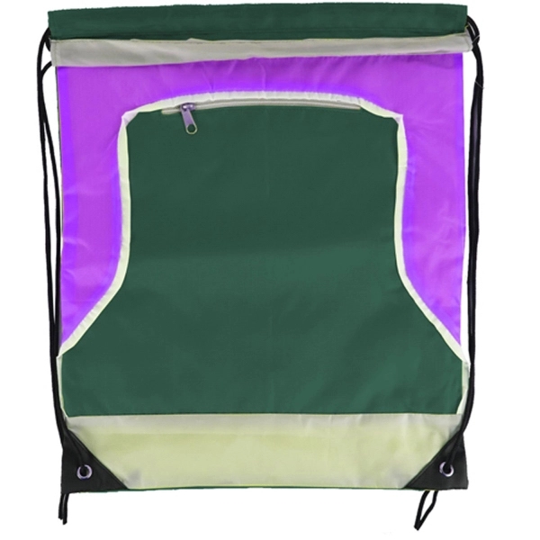 Front Zipper Tri Color Drawstring Bag - Image 4