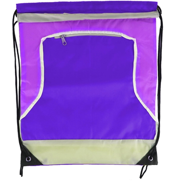 Front Zipper Tri Color Drawstring Bag - Image 5