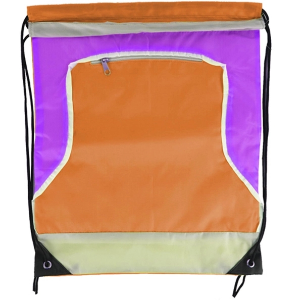 Front Zipper Tri Color Drawstring Bag - Image 6