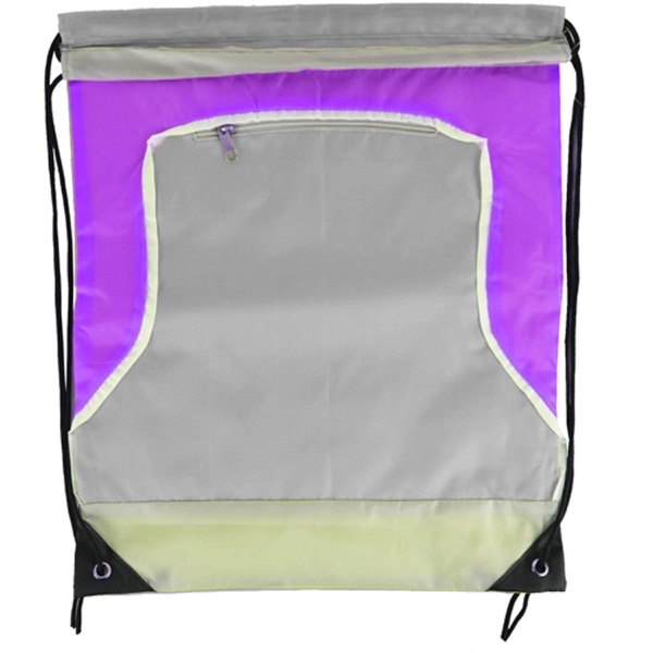 Front Zipper Tri Color Drawstring Bag - Image 7
