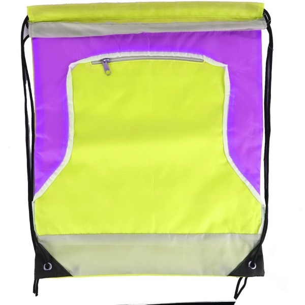 Front Zipper Tri Color Drawstring Bag - Image 8