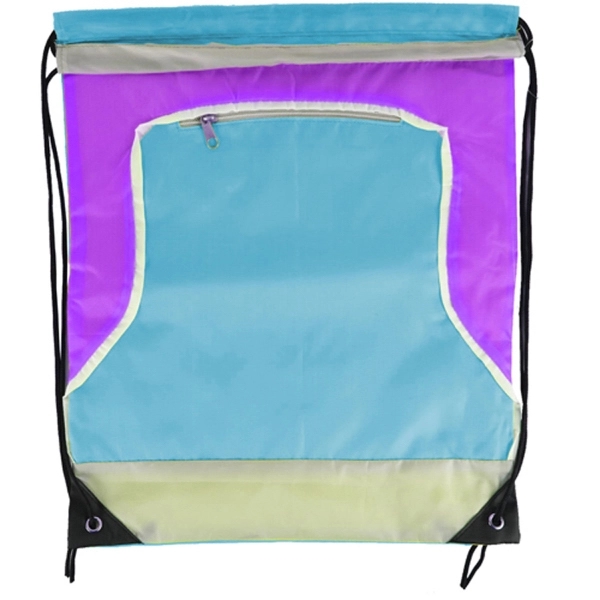 Front Zipper Tri Color Drawstring Bag - Image 9