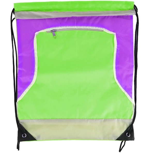 Front Zipper Tri Color Drawstring Bag - Image 10